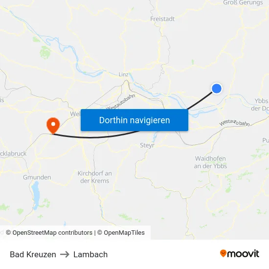 Bad Kreuzen to Lambach map
