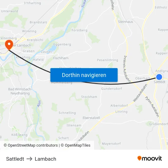 Sattledt to Lambach map