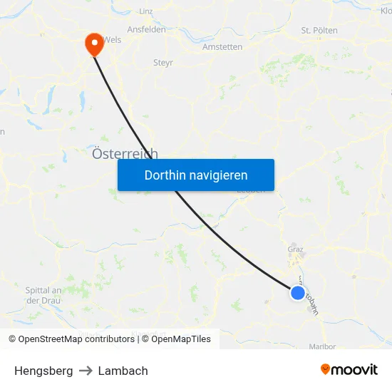 Hengsberg to Lambach map