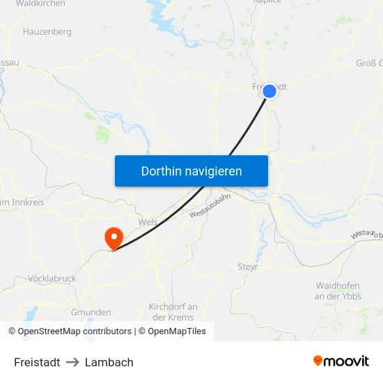 Freistadt to Lambach map