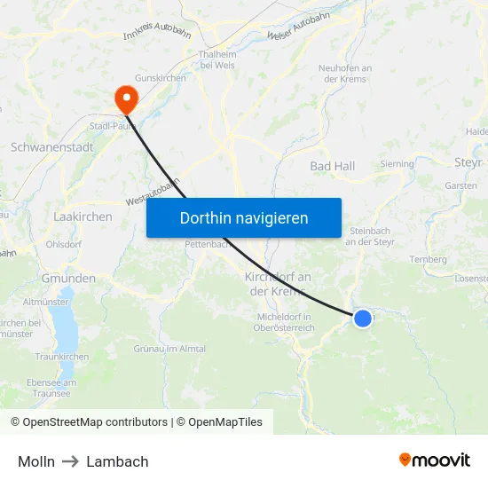 Molln to Lambach map