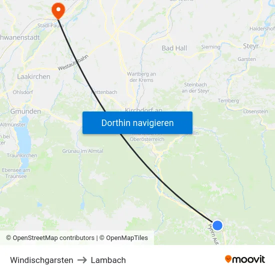 Windischgarsten to Lambach map