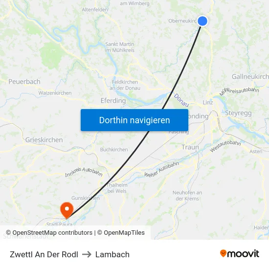 Zwettl An Der Rodl to Lambach map