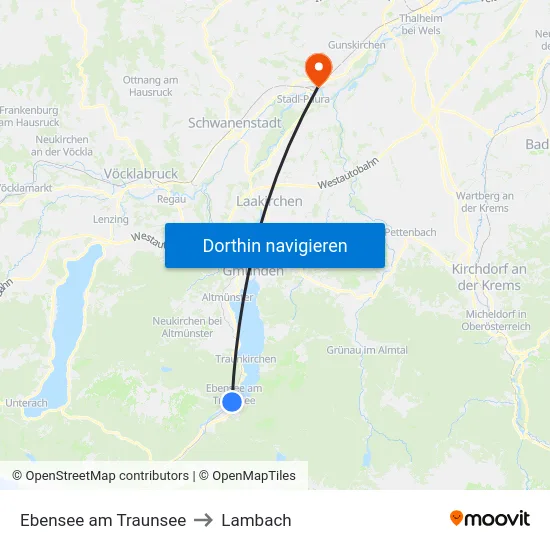 Ebensee am Traunsee to Lambach map