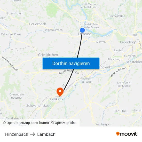 Hinzenbach to Lambach map