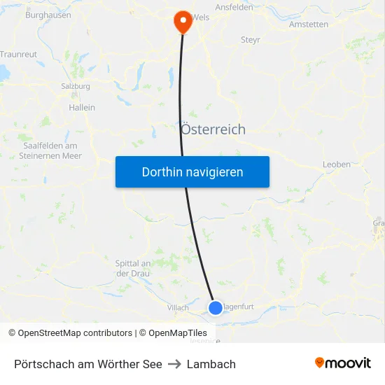 Pörtschach am Wörther See to Lambach map