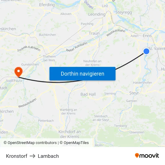 Kronstorf to Lambach map