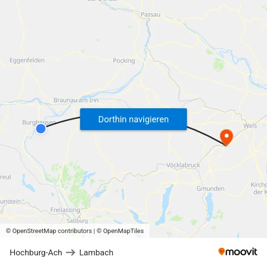 Hochburg-Ach to Lambach map