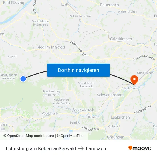Lohnsburg am Kobernaußerwald to Lambach map