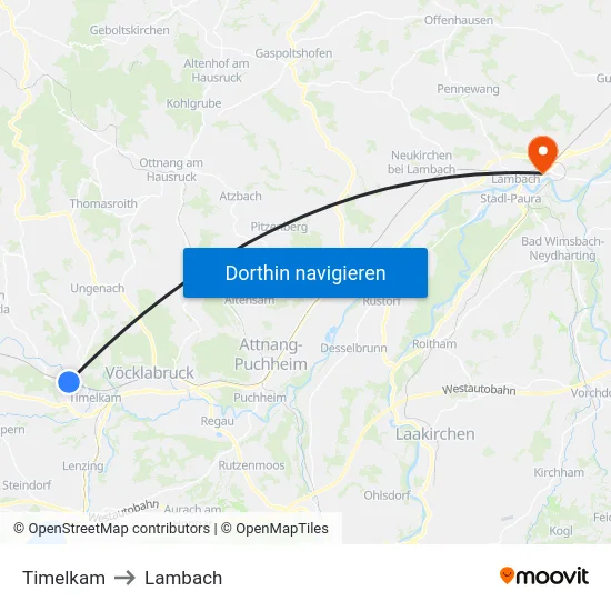Timelkam to Lambach map