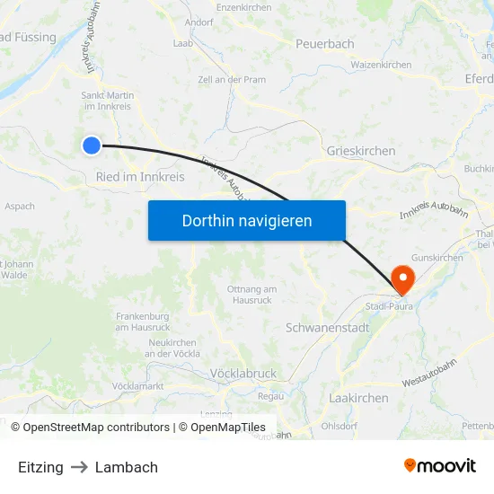 Eitzing to Lambach map