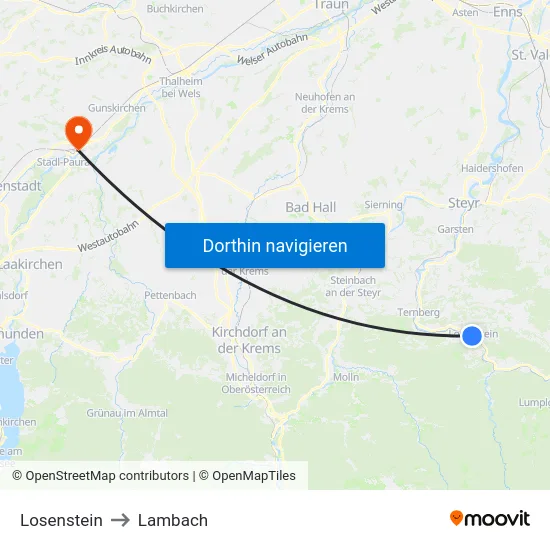 Losenstein to Lambach map