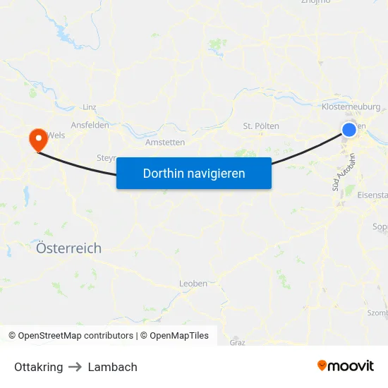 Ottakring to Lambach map