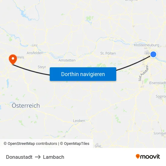 Donaustadt to Lambach map