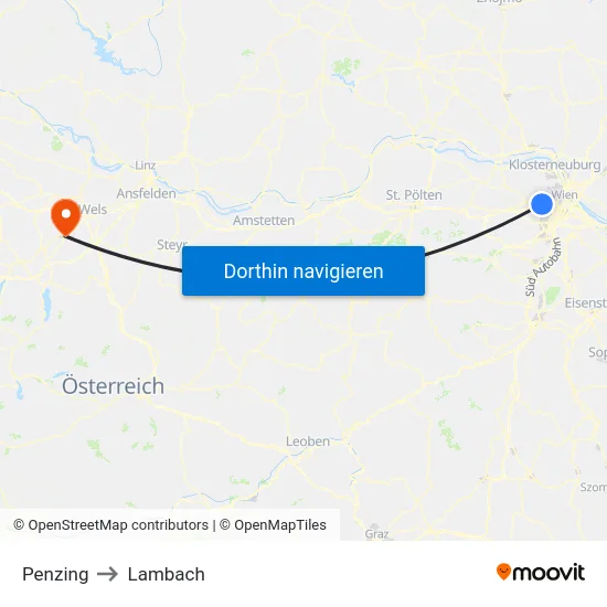 Penzing to Lambach map