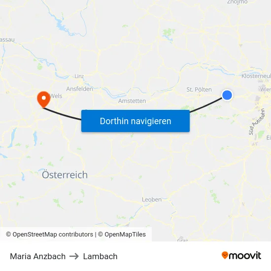 Maria Anzbach to Lambach map