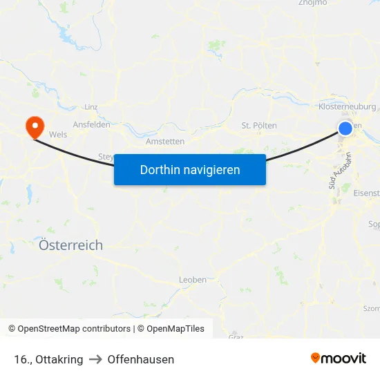 16., Ottakring to Offenhausen map