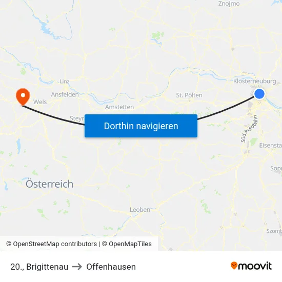 20., Brigittenau to Offenhausen map