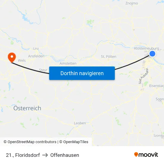 21., Floridsdorf to Offenhausen map