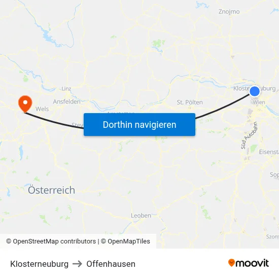 Klosterneuburg to Offenhausen map