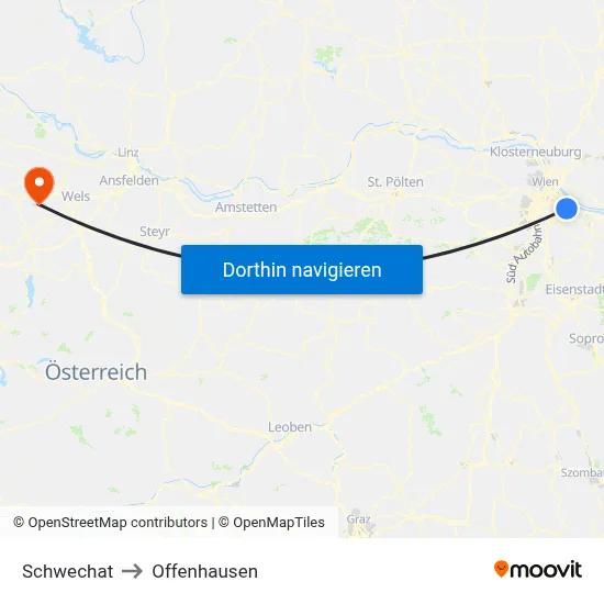 Schwechat to Offenhausen map