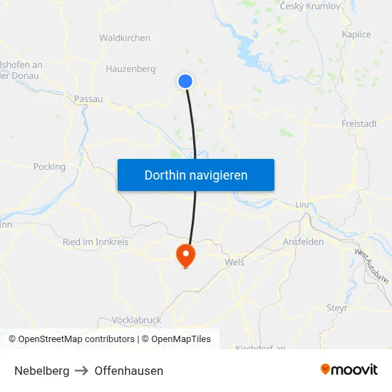Nebelberg to Offenhausen map