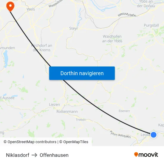 Niklasdorf to Offenhausen map