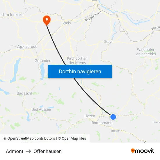 Admont to Offenhausen map