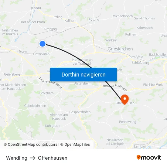 Wendling to Offenhausen map