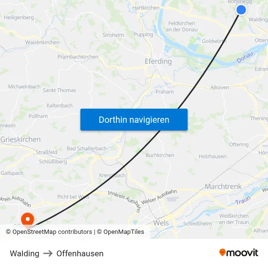 Walding to Offenhausen map