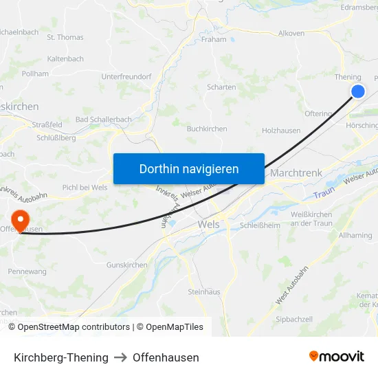 Kirchberg-Thening to Offenhausen map