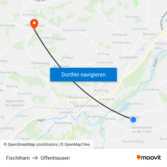 Fischlham to Offenhausen map