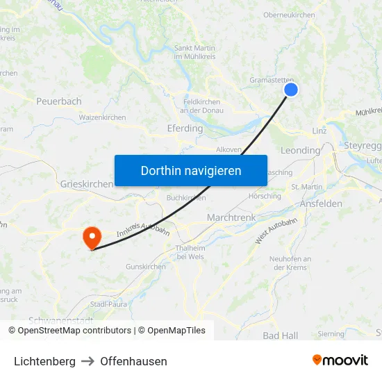 Lichtenberg to Offenhausen map