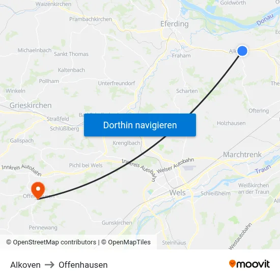 Alkoven to Offenhausen map