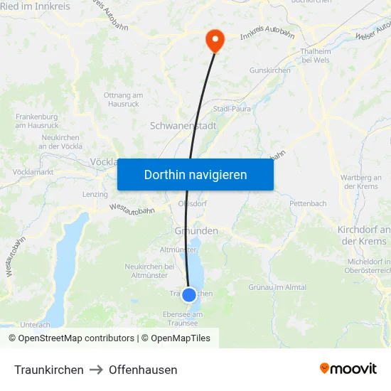 Traunkirchen to Offenhausen map