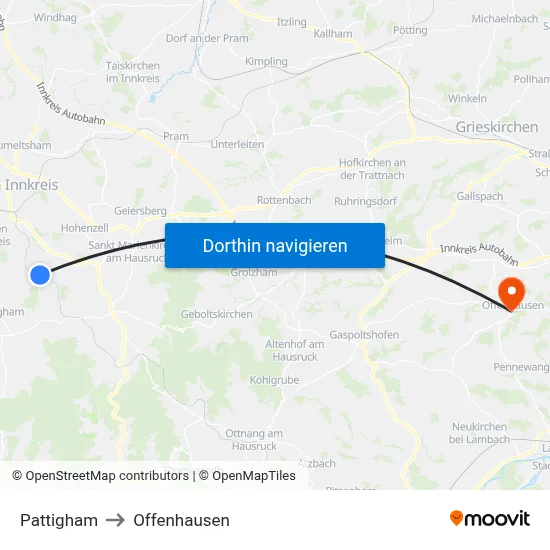 Pattigham to Offenhausen map