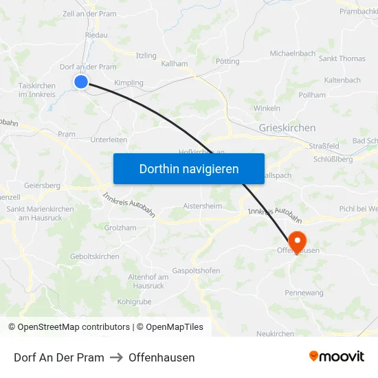 Dorf An Der Pram to Offenhausen map