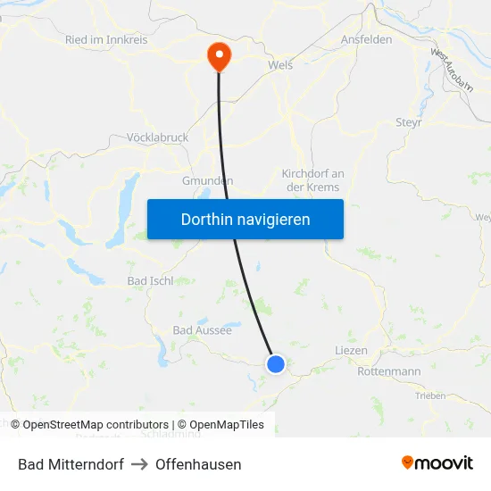 Bad Mitterndorf to Offenhausen map