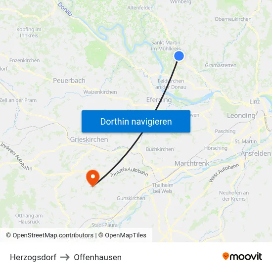 Herzogsdorf to Offenhausen map