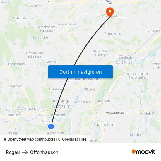 Regau to Offenhausen map