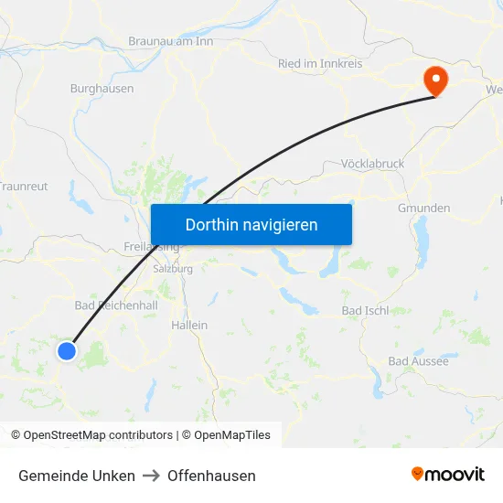 Gemeinde Unken to Offenhausen map