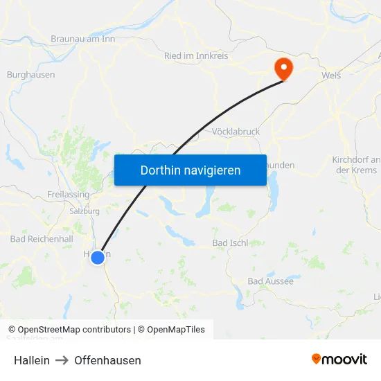 Hallein to Offenhausen map