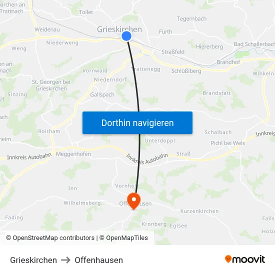 Grieskirchen to Offenhausen map