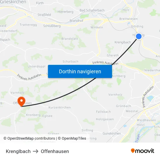 Krenglbach to Offenhausen map