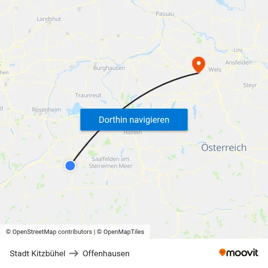 Stadt Kitzbühel to Offenhausen map