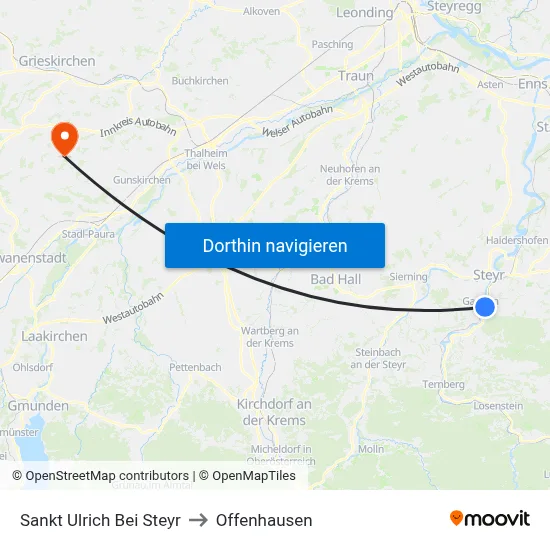 Sankt Ulrich Bei Steyr to Offenhausen map