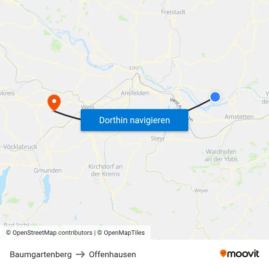 Baumgartenberg to Offenhausen map