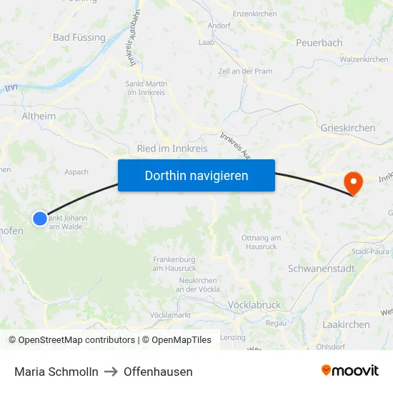 Maria Schmolln to Offenhausen map