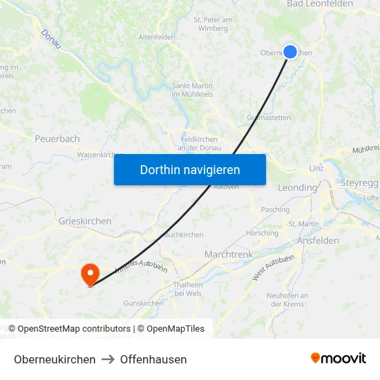 Oberneukirchen to Offenhausen map