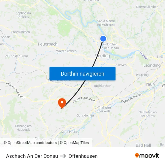 Aschach An Der Donau to Offenhausen map